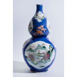 CHINESE POWDER BLUE GROUND PORCELAIN DOUBLE GOURD VASE