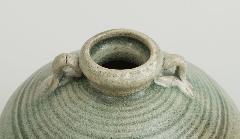 CHINESE CELADON-GLAZED POTTERY SPHERICAL FOOTED VASE - Image 2 of 4