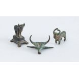 THREE ANCIENT BRONZES IN THE FORM OF BULLS