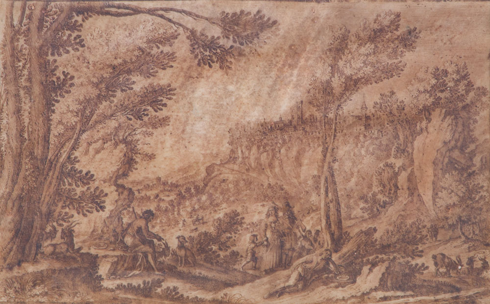 ERCOLE BAZZICALUVA (C. 1610- C. 1641): AN EXTENSIVE MOUNTAINOUS LANDSCAPE WITH FIGURES - Image 2 of 3