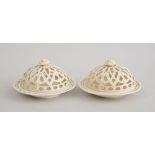 PAIR OF WEDGWOOD CREAMWARE CONDIMENT DISHES AND PIERCED DOME COVERS