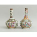 TWO SIMILAR CANTON ROSE MEDALLION PORCELAIN BOTTLE VASES