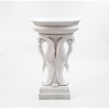 CONTINENTAL WHITE-GLAZED FAIENCE BIRD BATH