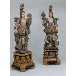 PAIR OF LUSO-BRAZILIAN BAROQUE POLYCHROME PAINTED TORCHÈRES