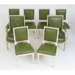 ASSEMBLED SET OF EIGHT LOUIS XVI STYLE PAINTED DINING CHAIRS