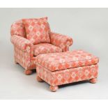 COTTON UPHOLSTERED ARMCHAIR AND MATCHING OTTOMAN