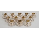 SET OF TWELVE AMERICAN SILVER COFFEE CUPS AND TWELVE STANDS