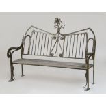 MODERN PAINTED WROUGHT-IRON AND WOOD GARDEN BENCH