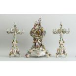 ASSEMBLED MEISSEN PORCELAIN THREE-PIECE CLOCK GARNITURE