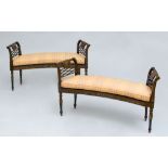 PAIR OF GEORGE III PAINTED AND PARCEL-GILT CARVED WINDOW BENCHES