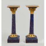 PAIR OF CONTINENTAL ORMOLU AND BRASS-MOUNTED LAPIS LAZULI PEDESTALS