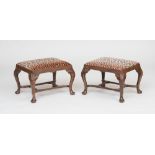 PAIR OF GEORGE III STYLE CARVED MAHOGANY STOOLS, 20TH CENTURY