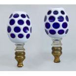 PAIR OF OVERLAY BLUE GLASS OVOID FINIALS
