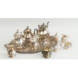 GORHAM MFG. MONOGRAMMED SILVER NINE-PIECE TEA AND COFFEE SERVICE AND MATCHING TWO-HANDLED TRAY