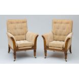 PAIR OF WILLIAM IV CARVED OAK LIBRARY CHAIRS