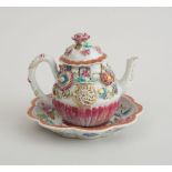 CHINESE EXPORT FAMILLE ROSE PORCELAIN PEAR-FORM TEAPOT AND STAND