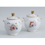 PAIR OF CHAMBERLAIN WORCESTER PORCELAIN OVOID TWO-HANDLED JARS AND COVERS