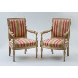 PAIR OF DIRECTOIRE GREY PAINTED AND PARCEL-GILT FAUTEUILS À LA REINE