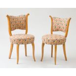 PAIR OF ARTE MODERNE STYLE FRUITWOOD AND SILK EMBROIDERED SIDE CHAIRS