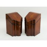 PAIR OF GEORGE III INLAID MAHOGANY CUTLERY BOXES AND A SINGLE CUTLERY BOX