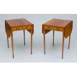 PAIR OF GEORGE III SATINWOOD AND TULIPWOOD CROSS-BANDED PEMBROKE TABLES