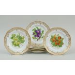 SET OF SIX ROYAL COPENHAGEN RETICULATED PORCELAIN FRUIT PLATES