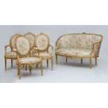 SUITE OF LOUIS XVI STYLE GILTWOOD SEAT FURNITURE