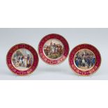 SET OF THREE CONTINENTAL TRANSFER-PRINTED PORCELAIN NAPOLEONIC CABINET PLATES