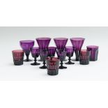 GROUP OF ENGLISH AMETHYST GLASS DRINKING VESSELS