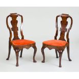 NEAR PAIR OF GEORGE I WALNUT SIDE CHAIRS