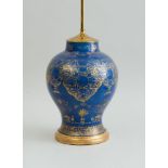 CHINESE BLUE-GROUND PORCELAIN BALUSTER-FORM VASE, MOUNTED AS A LAMP