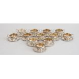 SET OF TWELVE AMERICAN SILVER TWO-HANDLED BOULLION CUPS AND TWELVE STANDS