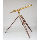 ENGLISH BRASS THREE-DRAWER TELESCOPE ON FOLDING TRIPOD