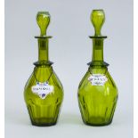 PAIR OF ENGLISH CUT GREEN-GLASS DECANTERS AND STOPPERS