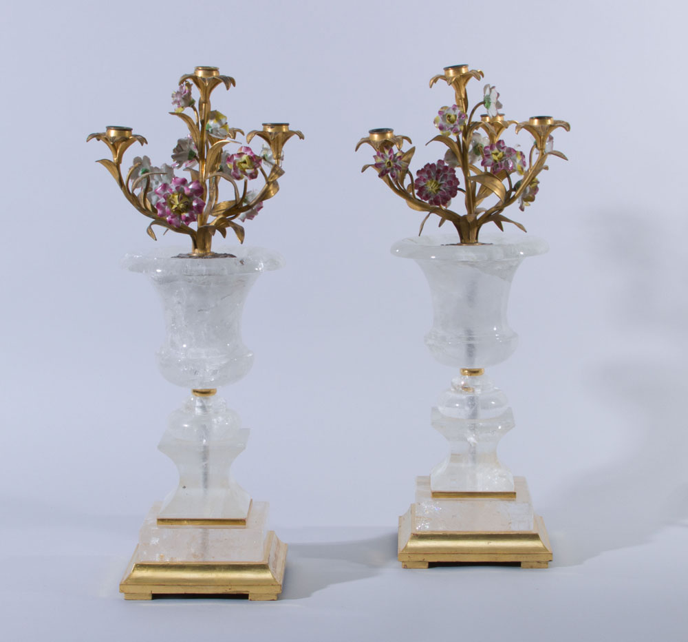 PAIR OF LOUIS XVI STYLE GILT-METAL FOUR-LIGHT CANDELABRA