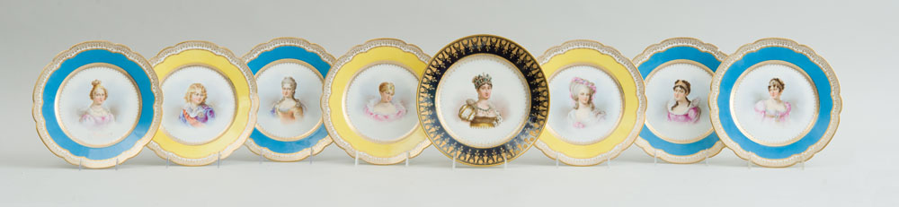 SET OF EIGHT SÈVRES PORCELAIN HAND-COLORED CABINET PLATES