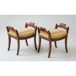 PAIR OF BIEDERMEIER MAHOGANY AND EBONIZED STOOLS