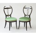 PAIR OF BIEDERMEIER STYLE EBONIZED, SILVER-GILT AND METAL SIDE CHAIRS