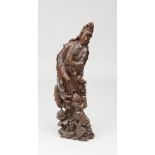 CHINESE CARVED HARDWOOD FIGURE OF KWAN YIN