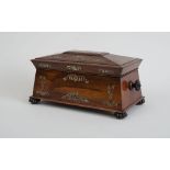 VICTORIAN MOTHER-OF-PEARL INLAID ROSEWOOD SARCOPHAGUS-FORM TEA CADDY