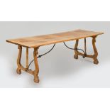 CONTINENTAL FADED ELM AND WROUGHT-IRON REFECTORY TABLE, POSSIBLY SPANISH