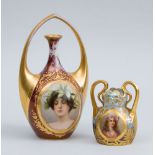 TWO VIENNA ART NOUVEAU PORCELAIN SMALL PORTRAIT VASES, CANDEUR AND DAPHNE