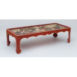 CHINESE COROMANDEL LACQUER PANEL INSET ON A LOW TABLE