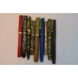 A collection of eight fountain pens including Park