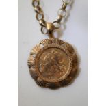 A 1912 half gold sovereign on a gold chain.