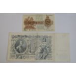 A nice example of a second issue 1923 Warren Fisher Great Britain £1 note together with a 500 Rubels