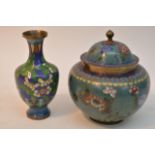An oriental cloisonne covered bowl and a vase both