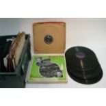 A box of 78rpm records and a record player (Philli