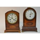 Two inlaid mantle clocks with enamel dials