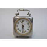 A square shape Art Deco chrome alarm clock